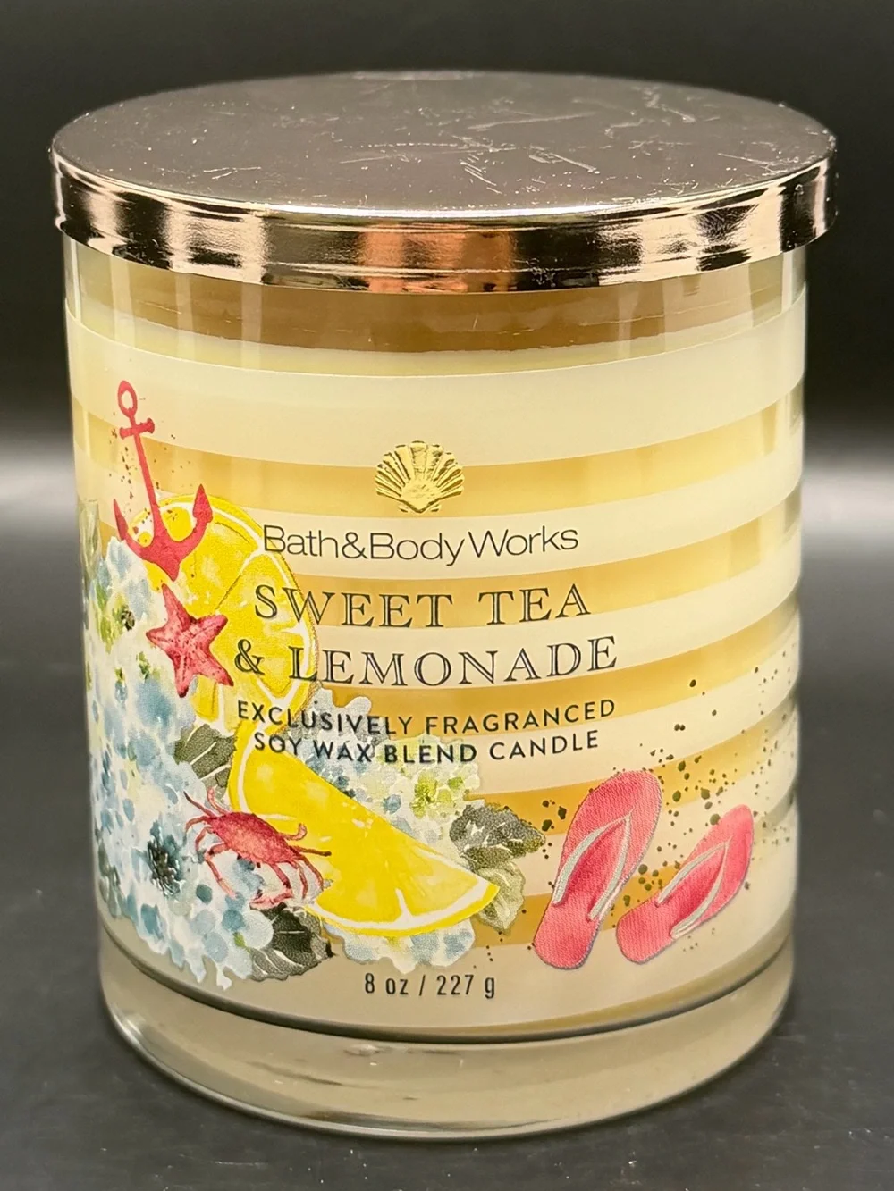 Bath & Body Works Sweet Tea & Lemonade Single-Wick 8 OZ Yellow Striped Candle